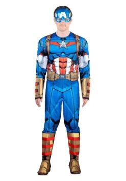 JAZWARES Men's Captain America Costume With Muscles 10 JAZWARES Men's Captain America Costume With Muscles -Halloween Costumes Shop adult captain america qualux costume alt 2