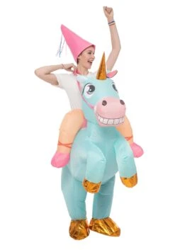 Adult Inflatable Riding-A-Blue Unicorn Costume -Halloween Costumes Shop adult inflatable riding a blue unicorn costume alt 2
