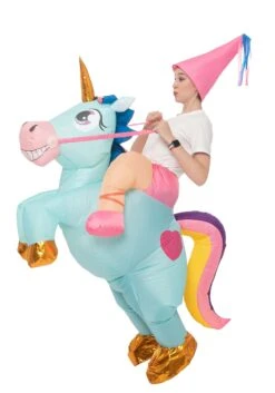 Adult Inflatable Riding-A-Blue Unicorn Costume -Halloween Costumes Shop adult inflatable riding a blue unicorn costume alt 3
