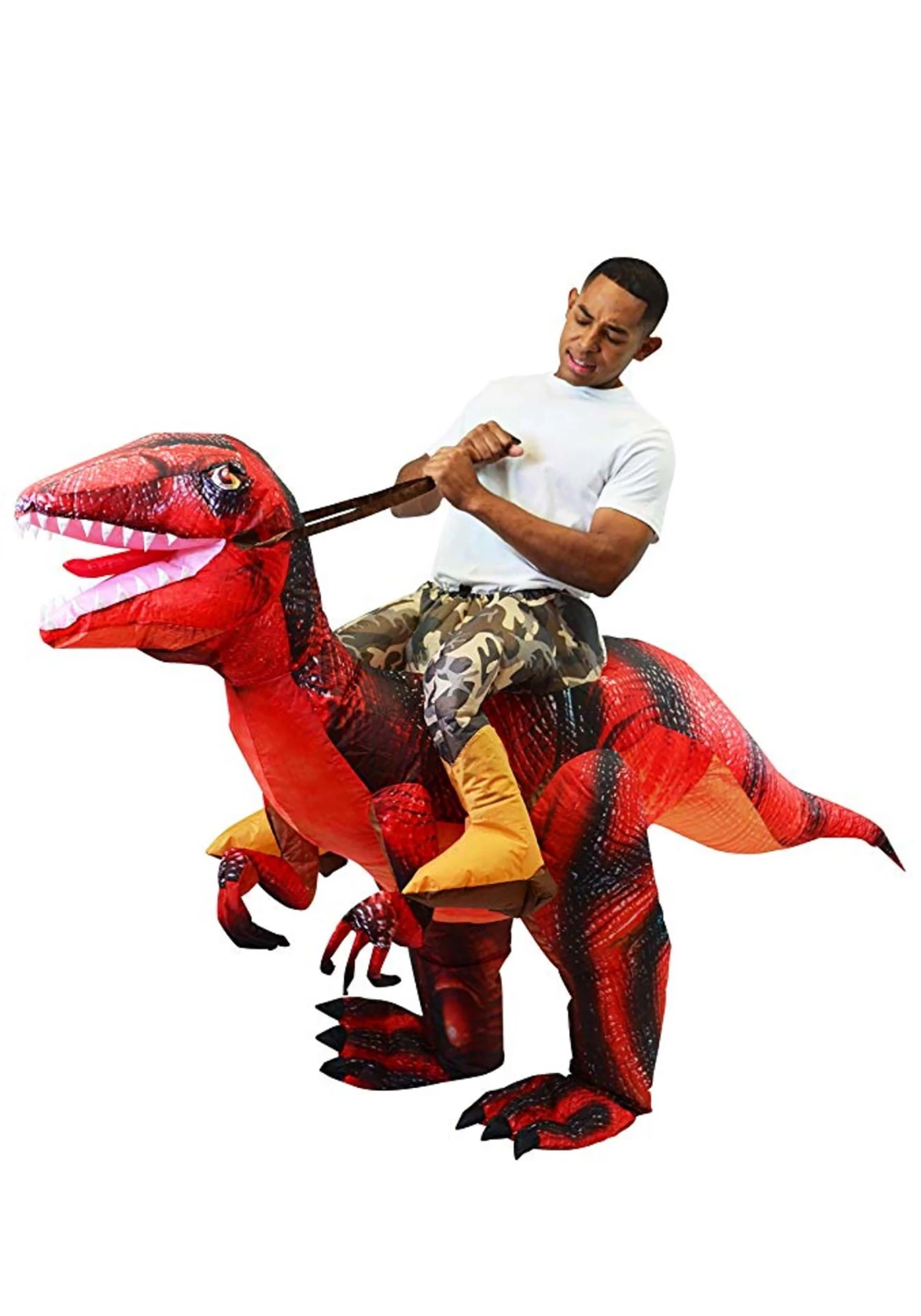 Adult Inflatable Riding-A-Red Raptor Costume 2 Adult Inflatable Riding-A-Red Raptor Costume - Image 2