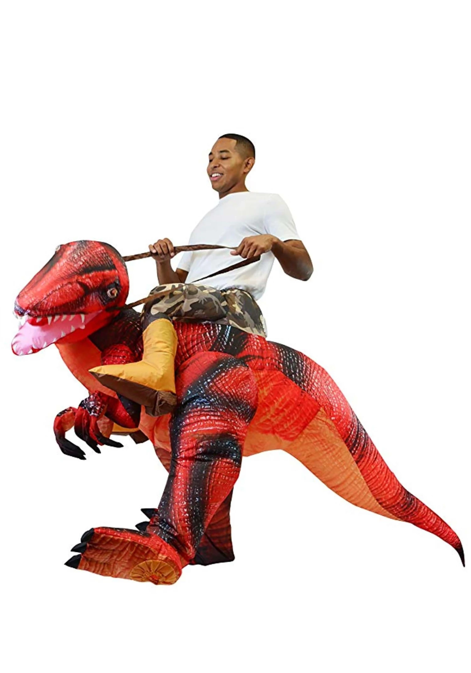 Adult Inflatable Riding-A-Red Raptor Costume 1 Adult Inflatable Riding-A-Red Raptor Costume