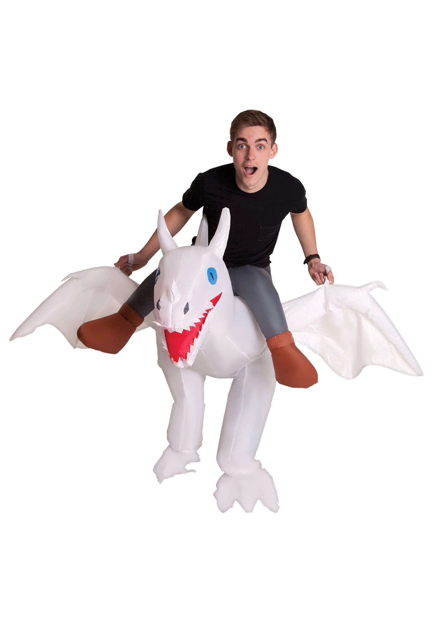 Adult Inflatable White Ride On Dragon Costume 1 Adult Inflatable White Ride On Dragon Costume