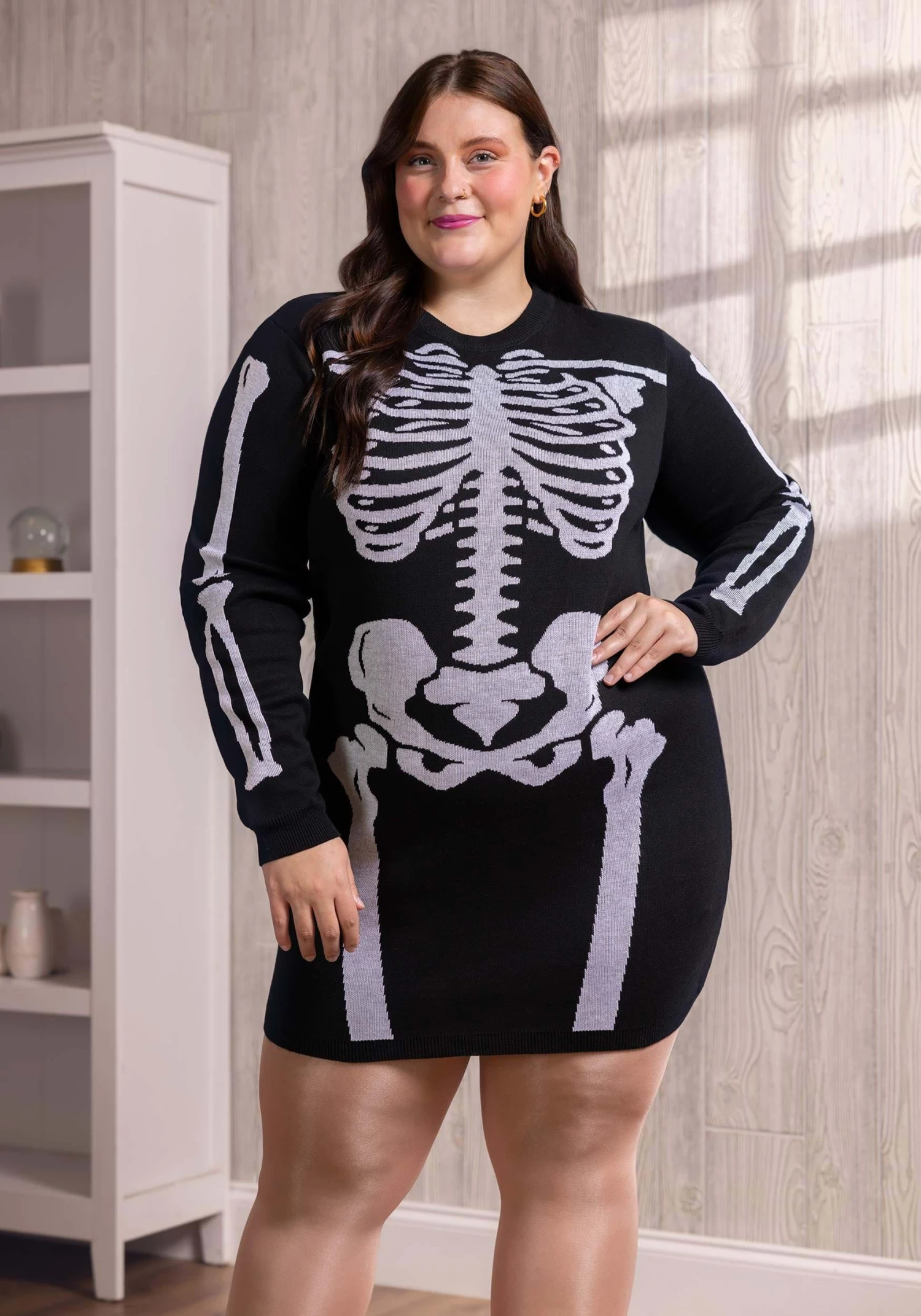 Loose Fit Skeleton Sweater Dress For Women 2 Loose Fit Skeleton Sweater Dress For Women - Image 2