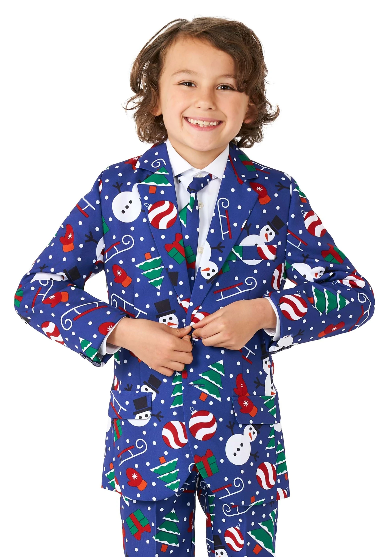 Suitmeister Christmas Snowman Boy's Blue Suit 2 Suitmeister Christmas Snowman Boy's Blue Suit - Image 2