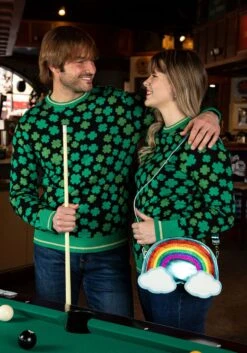 Clovers All-Over Print St Patrick's Sweater For Adults -Halloween Costumes Shop clovers all over st patricks sweater alt 2