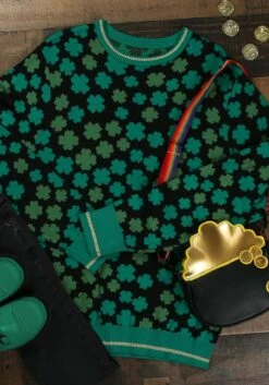 Clovers All-Over Print St Patrick's Sweater For Adults -Halloween Costumes Shop clovers all over st patricks sweater alt 3