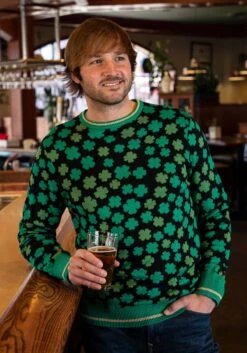 Clovers All-Over Print St Patrick's Sweater For Adults -Halloween Costumes Shop clovers all over st patricks sweater alt 4