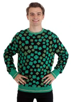 Clovers All-Over Print St Patrick's Sweater For Adults -Halloween Costumes Shop clovers all over st patricks sweater alt 7