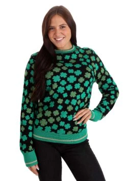 Clovers All-Over Print St Patrick's Sweater For Adults -Halloween Costumes Shop clovers all over st patricks sweater alt 8