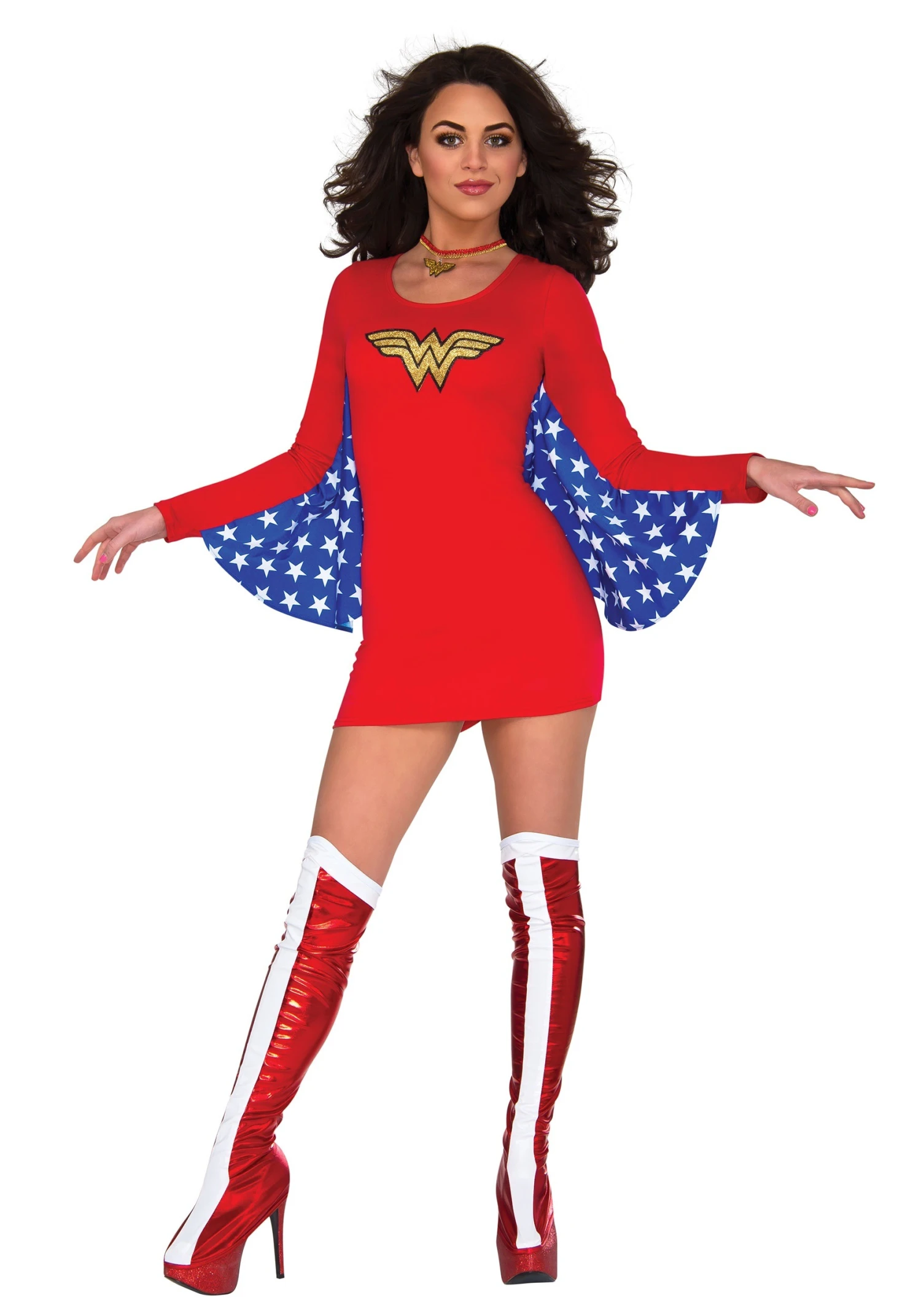 Women's Wonder Woman DC Cape Dress Costume 1 Women's Wonder Woman DC Cape Dress Costume