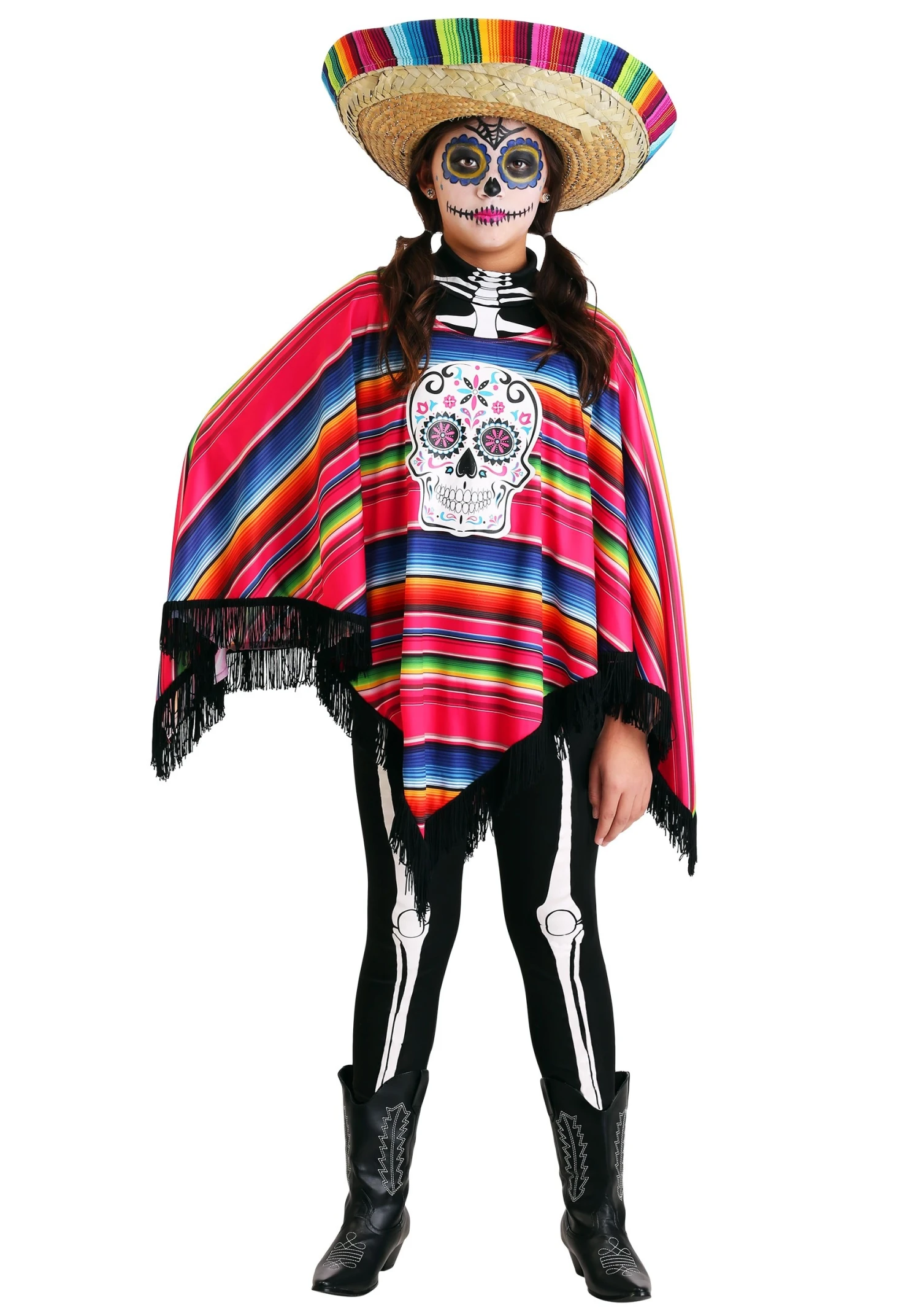 Day Of The Dead Girl's Poncho Costume 1 Day Of The Dead Girl's Poncho Costume