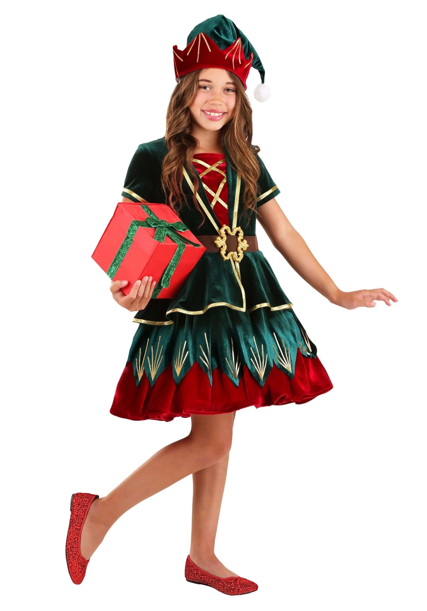 Girl's Deluxe Christmas Elf Costume 1 Girl's Deluxe Christmas Elf Costume