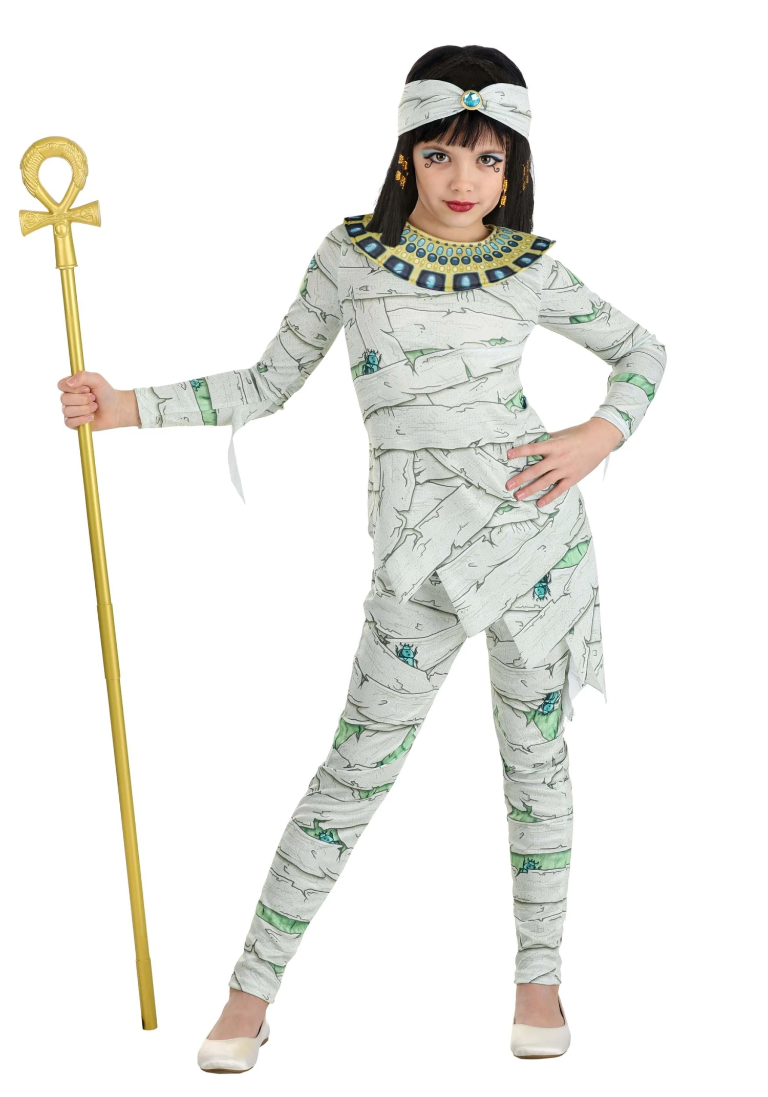 Egyptian Mummy Costume For Girls W/ Scarabs 1 Egyptian Mummy Costume For Girls W/ Scarabs