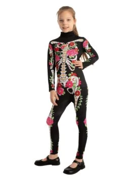 Floral Skeleton Costume For Girls -Halloween Costumes Shop girls floral skeleton costume alt 2