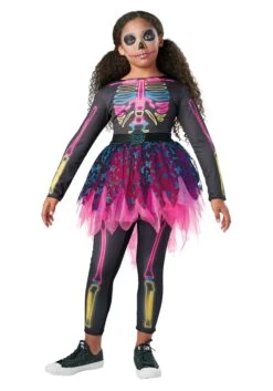 Neon Skeleton Costume Dress For Girls