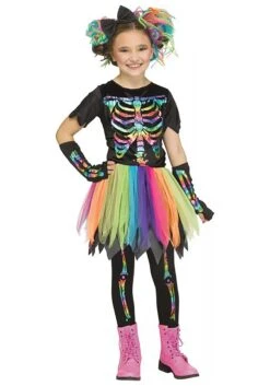 Fun World Girls Rainbow Foil Skele-Girl Costume