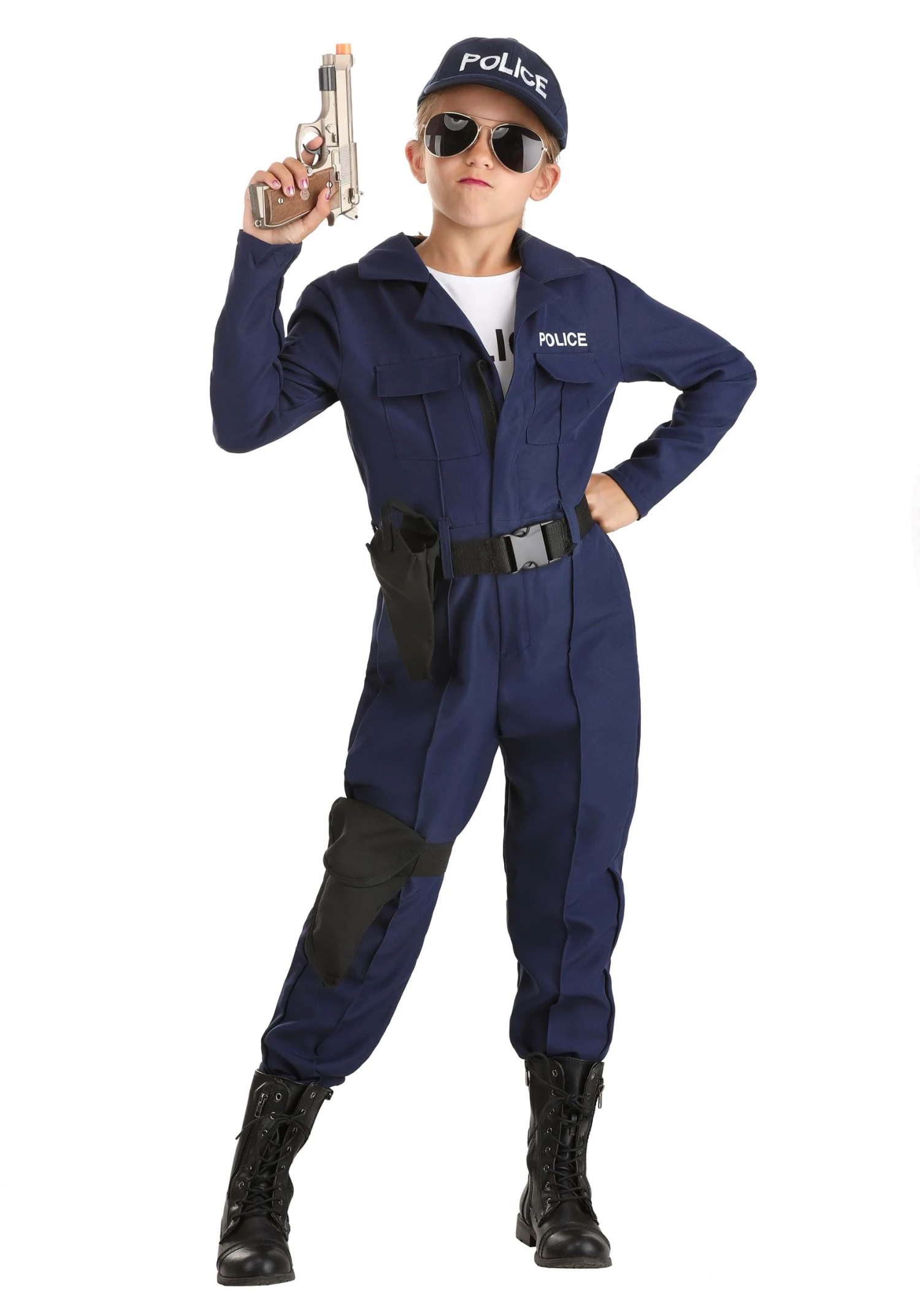 Girl's Tactical Cop Jumpsuit Costume 1 Girl's Tactical Cop Jumpsuit Costume