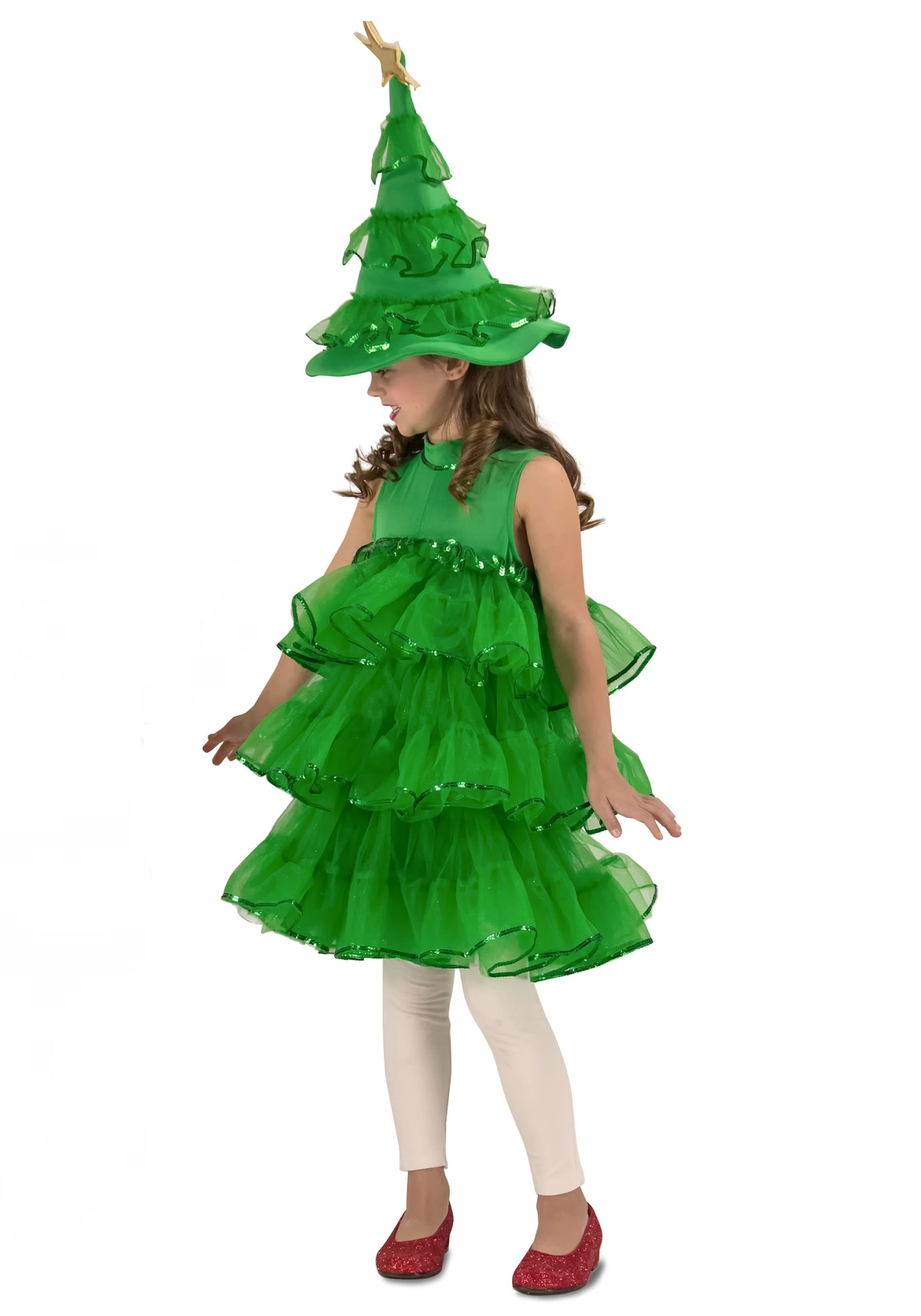 Girl's Glitter Christmas Tree Costume 1 Girl's Glitter Christmas Tree Costume