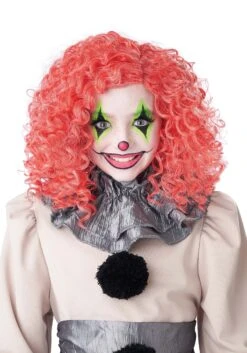 Bright Red Glow In The Dark Curly Clown Wig For Adults