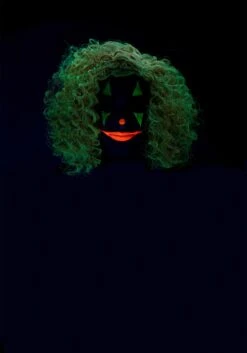 Bright Red Glow In The Dark Curly Clown Wig For Adults -Halloween Costumes Shop glow in the dark bright red curly clown wig alt 3