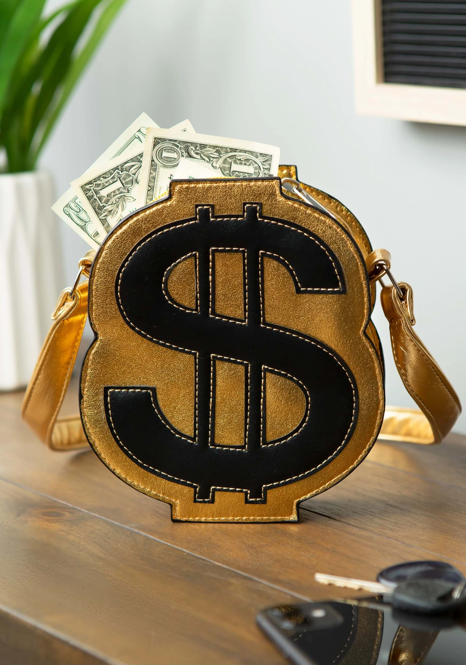 Gold Dollar Sign Costume Purse 1 Gold Dollar Sign Costume Purse