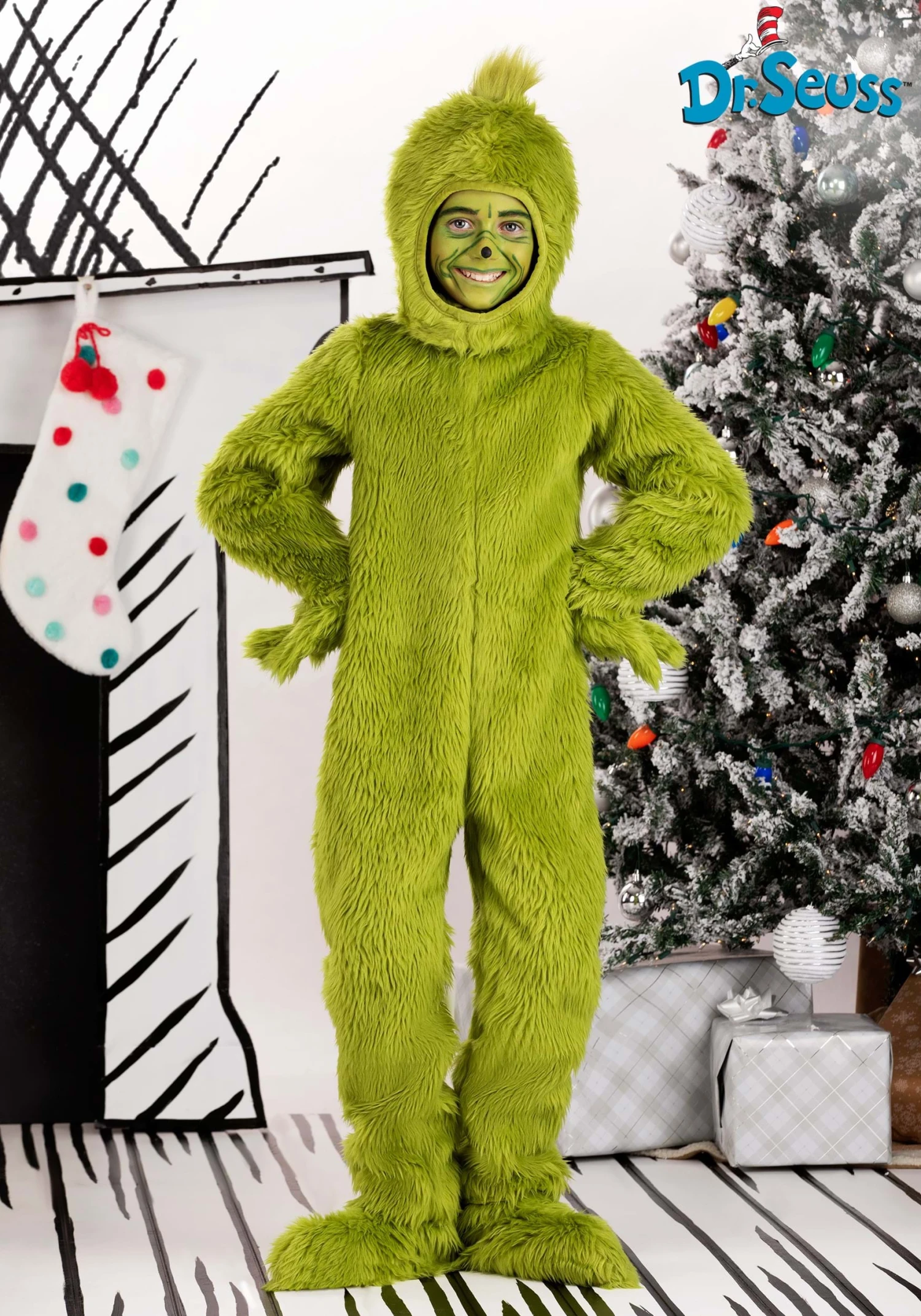 Dr. Seuss Grinch Kid's Open Face Costume 1 Dr. Seuss Grinch Kid's Open Face Costume