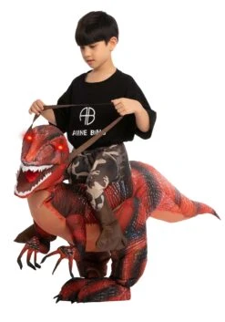 Inflatable Riding A Red Raptor Costume For Kids -Halloween Costumes Shop kids inflatable riding a red raptor costume alt 2