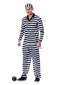 Plus Size Deluxe Button Down Jailbird Men's Costume
