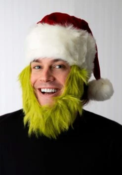 Grinch Costume Hat With Fur Beard -Halloween Costumes Shop mister grinch hat with fur beard alt 2