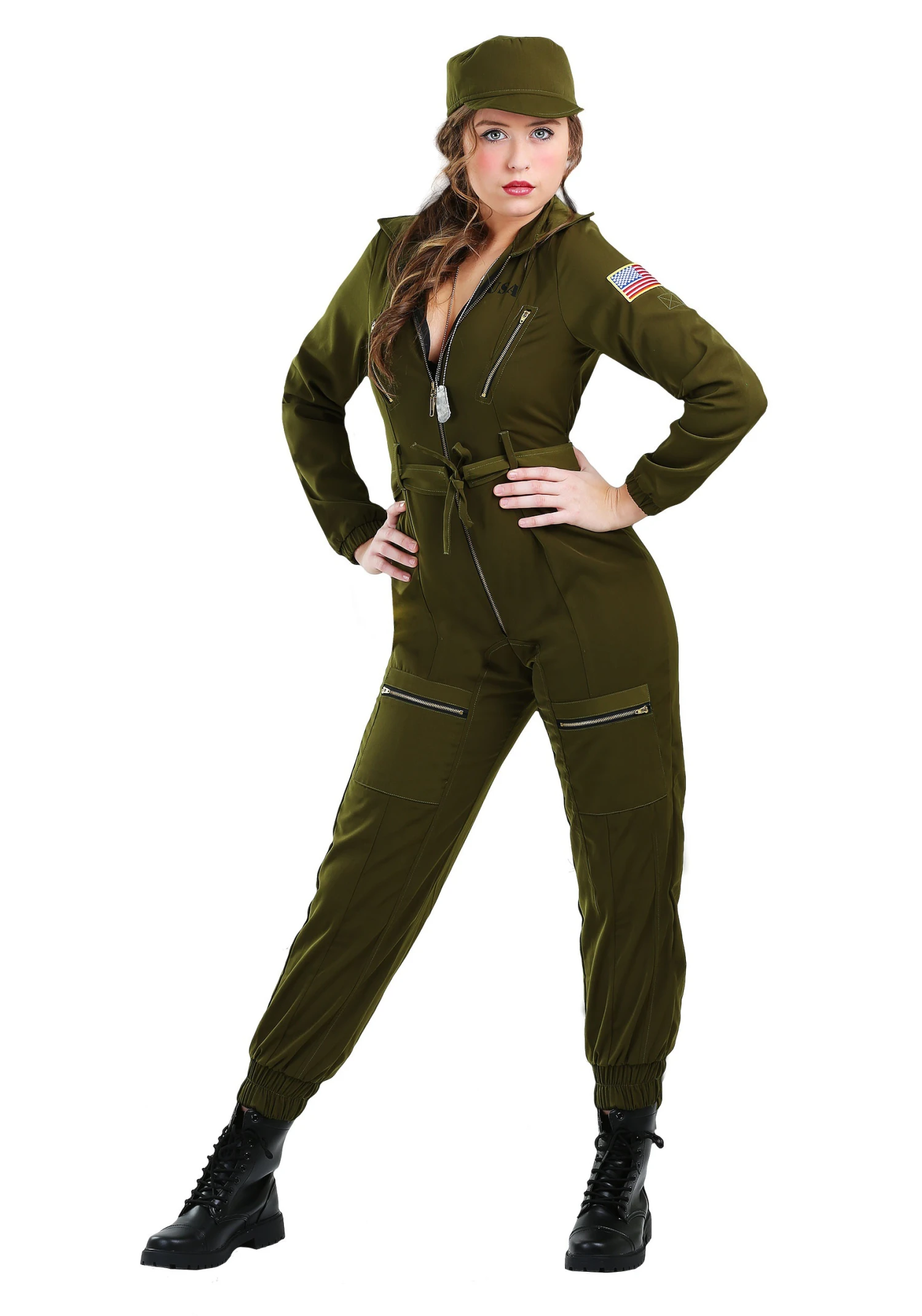 Plus Size Army Flightsuit Costume For Women 3 Plus Size Army Flightsuit Costume For Women - Image 3