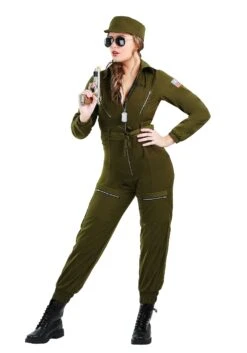 Plus Size Army Flightsuit Costume For Women