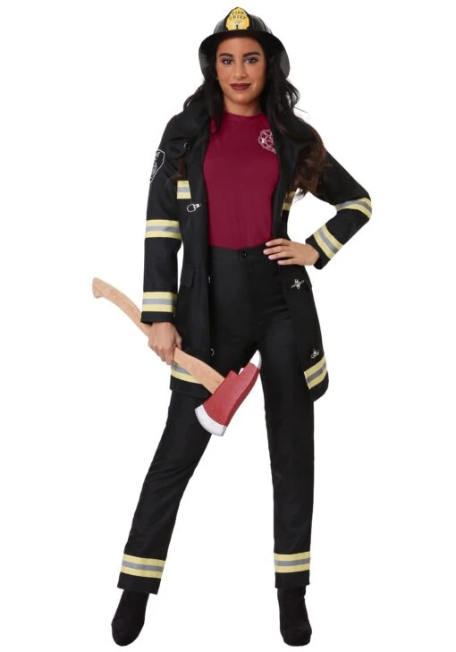 Plus Size Black Firefighter Costume For Women