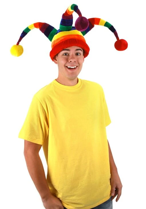 Plush Wacky Rainbow Jester Costume Hat