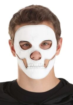 Self-Adhering Skeleton Costume Mask With Separate Jaw Piece
