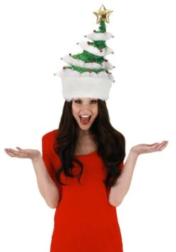 Springy White Christmas Tree Plush Costume Hat