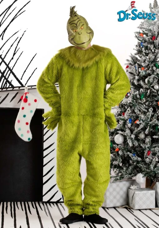 Men's The Grinch Deluxe Jumpsuit W/ Latex Mask