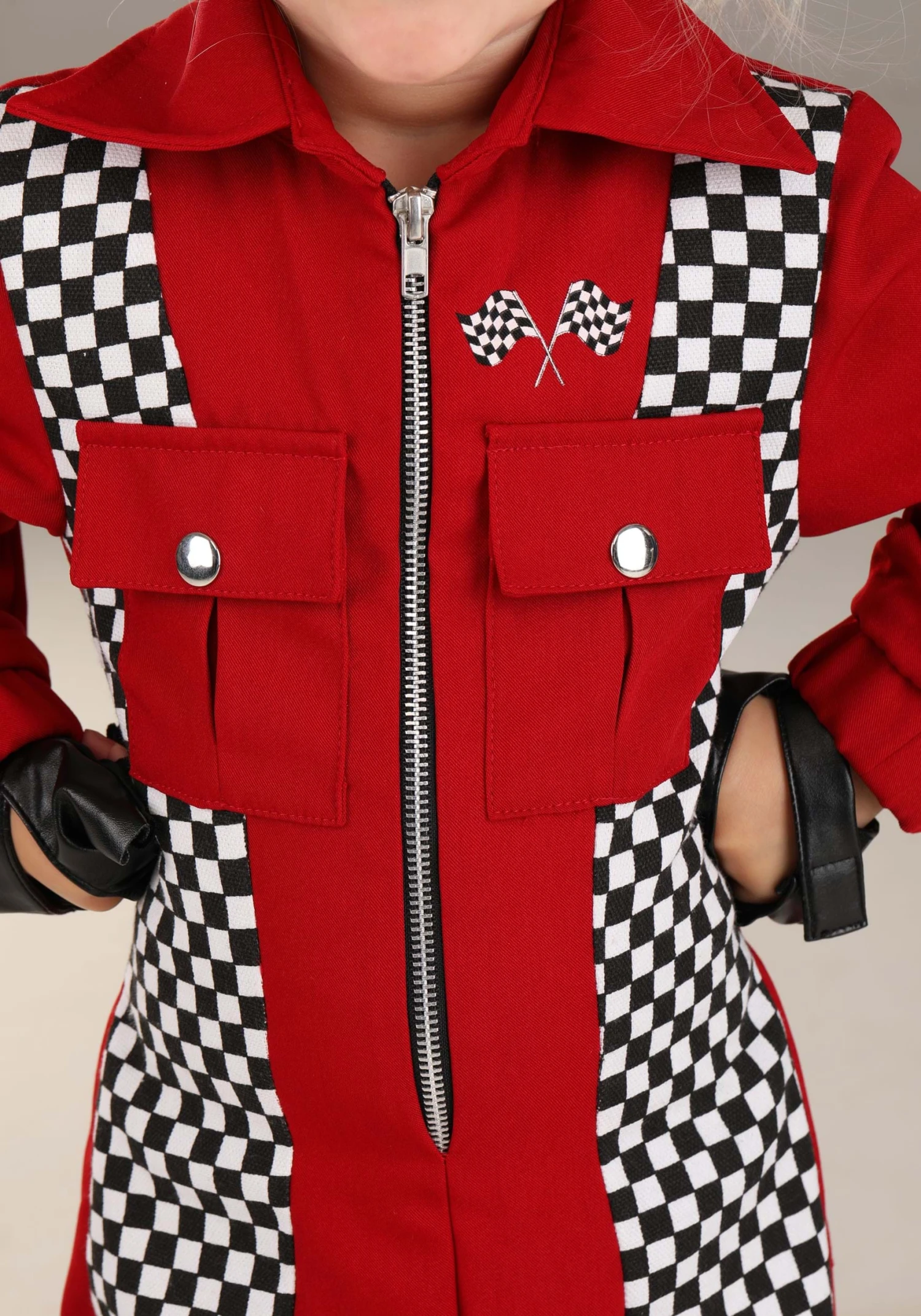 Girl's Red Racer Jumpsuit Costume For Toddlers 3 Girl's Red Racer Jumpsuit Costume For Toddlers - Image 3