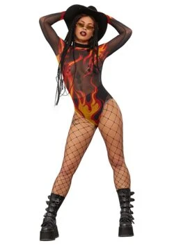Smiffys Flame Mesh Bodysuit For Women