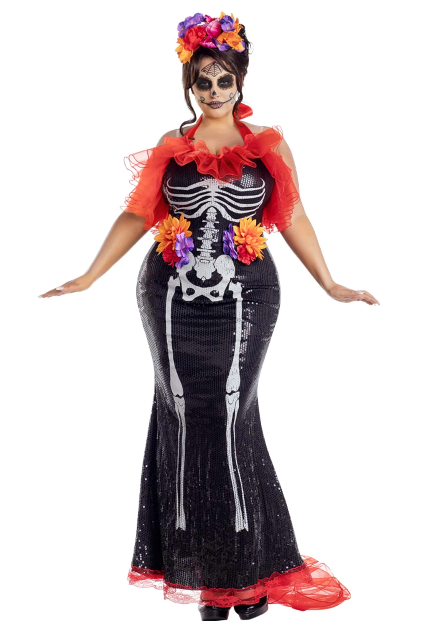 Plus Size Women's Glamour Muerta Day Of The Dead Costume 1 Plus Size Women's Glamour Muerta Day Of The Dead Costume