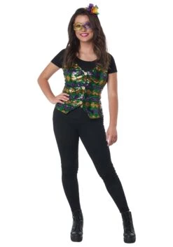 Sequin Carnival Vest Costume Set For Women