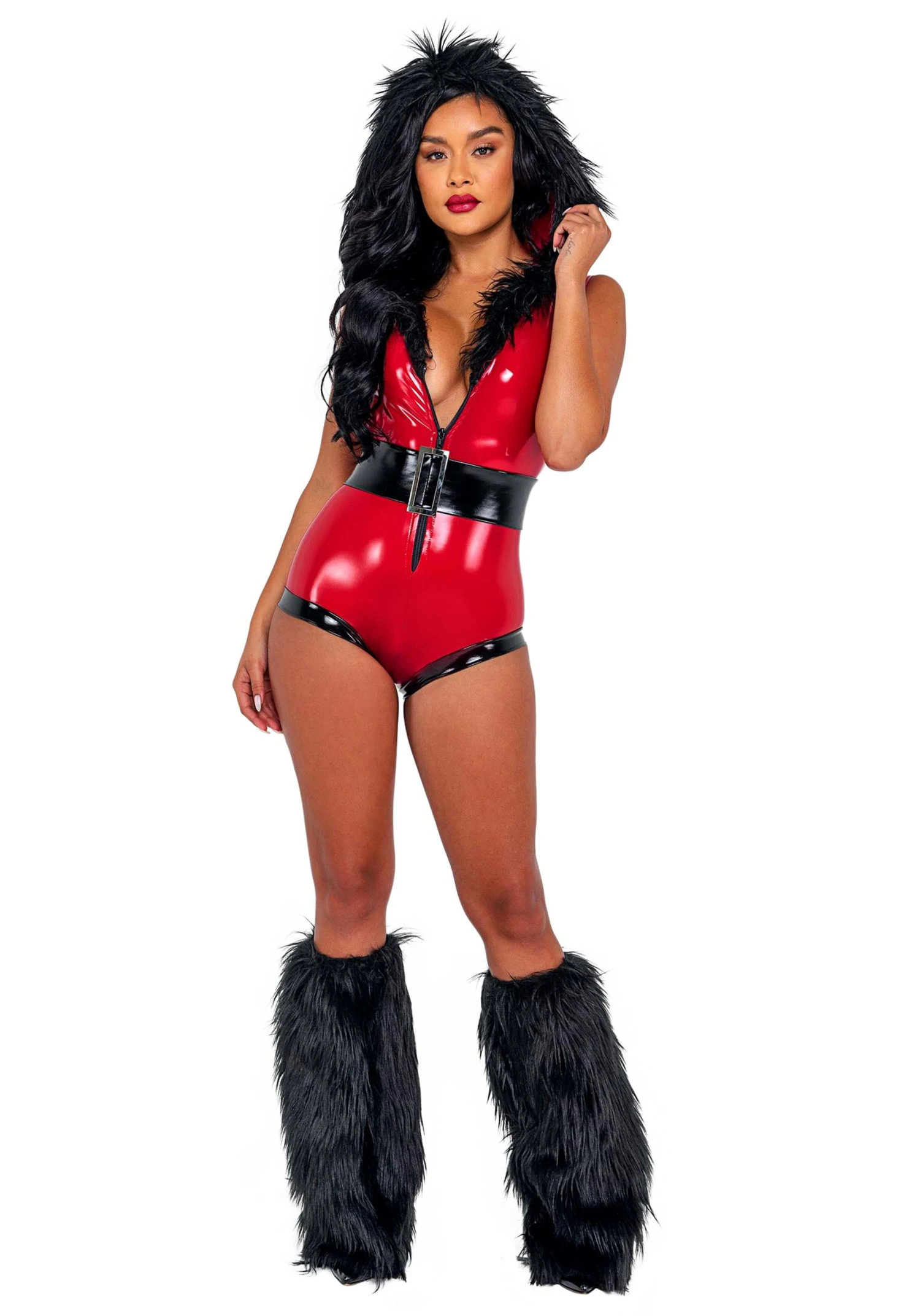 Roma Sexy Santa Bodysuit With Black Faux Fur 1 Roma Sexy Santa Bodysuit With Black Faux Fur