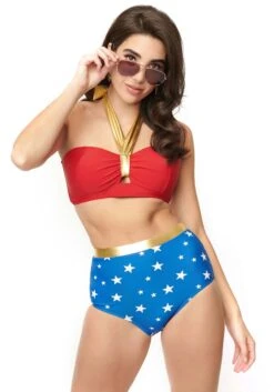 Wonder Woman X UV Halter Red And Gold Bikini Top